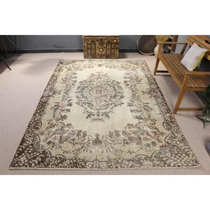 Grand tapis vintage 6,4x9,3 pi (195x283 cm), tapis turc brun à motifs floraux - Product Image 1