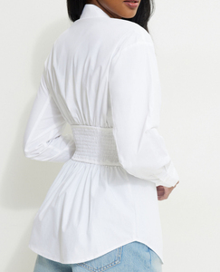 Camisa de Oficina de Manga Larga para Mujer, Informal, Transpirable, Lisa, Elegante, Blusa con Botones, Blanca, Tejida, Regular - Product Image 5