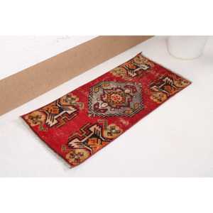 Turkish Rug, 1.4x3 ft Small Rug, <b>Red</b> Orange <b>Wool</b> Rug - Product Image 4
