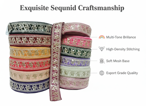 Ribete de Encaje de Velo Bordado con Lentejuelas Multicolores Ecológicas, Borde Brillante de Arcoíris de Lujo para Vestidos de Novia y Prendas - Product Image 6