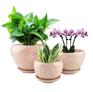 Light pink Ceramic flower Planter pot with saucer New arrival Ceramic style planter flower pots admirable products