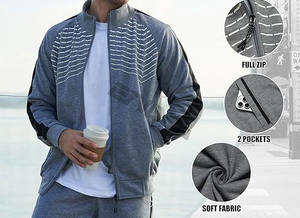 ชุดวอร์มแขนยาวผ้าฝ้าย100% แอกทีฟสำหรับผู้ชาย, ชุดวอร์มแขนยาวซิปเต็มพร้อมแจ็กเก็ตและกางเกงขายาวเป็นมิตรกับสิ่งแวดล้อมสำหรับฤดูหนาว - Product Image 4