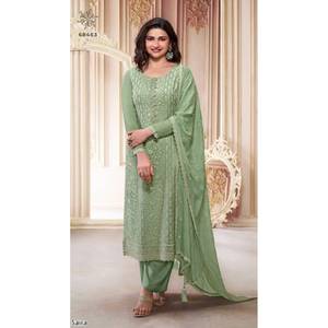 Femmes indiennes ethnique Chinnon soie Kurti pantalon Dupatta costume robe de mariée traditionnelle pour les festivals de mariage et les fêtes de Pooja - Product Image 1