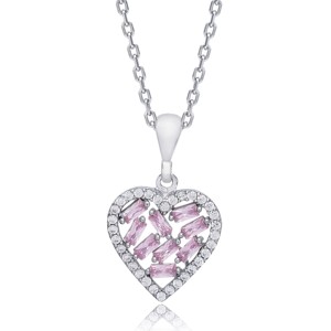 <b>Pink</b> Zircon Baguette Heart Design Turkish Wholesale Handmade Wholesale Rhodium 925 Sterling Silver Jewelry - Product Image 4