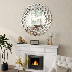 Modern Gold Mosaic Sunburst Art Deco Square Glass Tile Radial Frame <b>Wall</b> <b>Mirror</b> for Living Room Entryway Wedding - Product Image 1