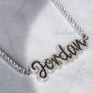 Colgante de escritura de 2 tonos de Plata de Ley 925 personalizado, colgante de collar de estilo Hip Hop con diamantes de moissanita - Product Image 5