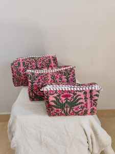 Juego de 3 Bolsas de Maquillaje Acolchadas de Algodón y Organizador, Neceser de Algodón, Bolsa de Viaje, Bolsa de Maquillaje con Estampado Floral, Bolsa Organizadora de Artículos de Tocador - Product Image 5