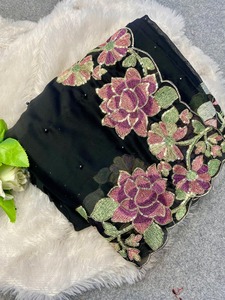 Prix d'usine à forte demande indien Georgette Saree mousseline de soie à bas taux pour les vêtements de fête et de mariage - Product Image 6