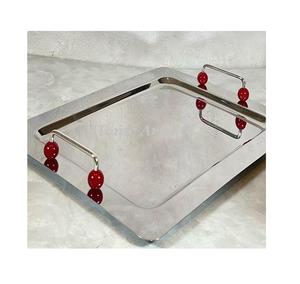 Plateau de nourriture en acier inoxydable martelé avec plateau de service de café de thé de forme rectangulaire de qualité exclusive en vrac - Product Image 5