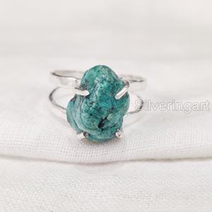 เครื่องประดับหินหยาบสำหรับผู้หญิงแหวนพลอยเทอร์ควอยซ์ธรรมชาติ December birthstone วงค้อน925สำหรับปาร์ตี้แหวนเงินสเตอร์ลิง - Product Image 1