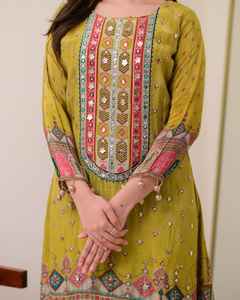 Espejo Digital pesado de algodón festivo de estilo moderno, conjunto de Lehenga Choli hecho a mano para niñas, de fondo superior Dupatta, indio pakistaní - Product Image 1