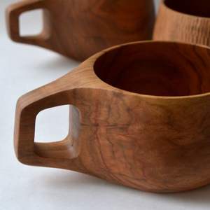Tasses à café en bois naturel avec logo personnalisé-Verres en gros avec poignées VIET FARGIMEX - Product Image 3