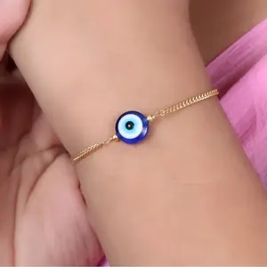 Brazalete de Cadena con Ojo Turco Chapado en Oro para Mujer, Joyería de Moda Protectora - Product Image 1