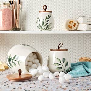 Juego de recipientes de cerámica de lujo con tapa de madera, herméticos, para cocina, organizadores de despensa duraderos para té y café - Product Image 6