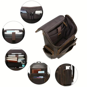 Genuine Leather Laptop <b>Backpack</b> With Multiple Pockets Classic Style Unisex Shoulder <b>Straps</b> Durable Softback 20-39 Litre Capacity - Product Image 4