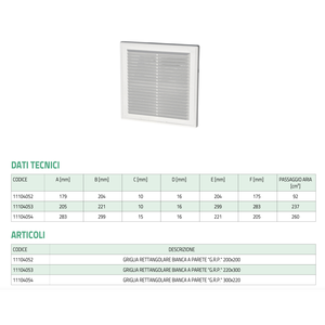 Tecnosystemi G.R.P. Rejillas y Grelas Rectangulares Blancas de ABS para Pared - Product Image 2