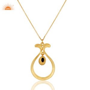 Latest Handmade Design 18k Gold Plated Blue Corundum Gemstone Brass Pendant Necklace Demi Fine <b>Jewelry</b> Manufacturer - Product Image 2