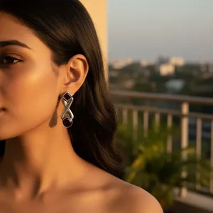 Boucles d'oreilles pendantes tendance en grenat pour femmes, argent 925, cadeau - Product Image 1