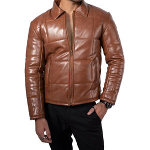 Veste en cuir matelassée d'hiver pour homme, noire, décontractée, chaude, veste en cuir personnalisée, fournisseur OEM - Product Image 4
