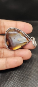 Colgante de Piedra Preciosa de Ágata Natural con Banda, Bisel Plateado sobre Latón, Joyería Fina para Boda, Collar, Material Principal Incluido - Product Image 2