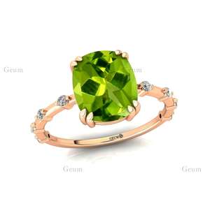 Bague de naissance classique en or massif 14 carats 2.5 Ct péridot vert août avec bague de mariage de mariée en diamant solitaire naturel coupe ronde - Product Image 6