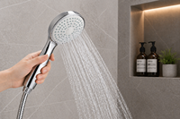 Pommeau de Douche à Main Filtrant Chromé Doré avec LED, Effet Pluie et Massage, 3 Fonctions, pour Salle de Bain, Dispositif de Nettoyage de l'Eau