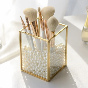 Modern Traditional Unique Design Geometric Shape Brass Metal Glass <b>Makeup</b> Brush <b>Holder</b> & Pen <b>Holder</b> Gold Plated Home Decorate - Product Image 4