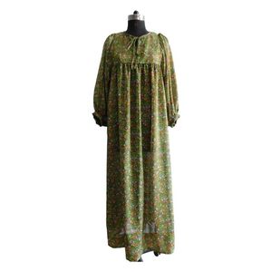 <b>Green</b> <b>Silk</b> Saree Maxi Dress Indian Handmade Women's Wear Woven Washable A-Line Natural Waistline - Product Image 1