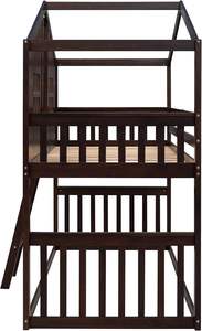 Lit superposé double sur double en bois espresso durable avec échelle et garde-corps pour appartements, hôtels, villas - Product Image 3