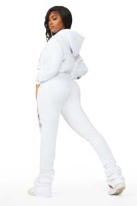 Người Đàn Ông Của Chất Lượng Cao Pháp Terry Đàn Hồi Dây Thắt Lưng Sweatpants Thời Trang Phố Flare Màu Trắng Với Giữa Eo Ngăn Xếp Phong Cách - Product Image 3