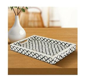 Bandeja de servicio con incrustaciones de cuerno y hueso respetuosa con el medio ambiente, cocina personalizada, decoración del hogar, muebles de sala de estar, bandeja de almacenamiento al mejor precio - Product Image 2
