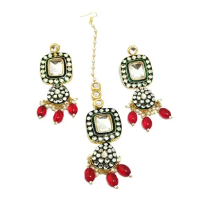 Collier ras du cou en acier inoxydable style Bollywood indien, plaqué or Kundan, avec perles et zircons, ensemble de bijoux raffinés pour femmes, idéal pour un cadeau de mariage - Product Image 5