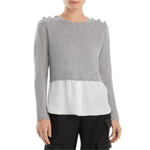 Maglione in Cashmere Vintage Aqua per Donna, Stampa a Righe, Traspirante e Confortevole, Orlo a Camicia Stratificato per l'Inverno - Product Image 1