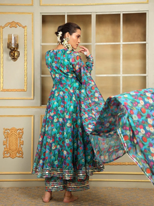 SAADGI PHULWARI ANARKALI SET Mujeres Floral Print Flared Kurta Set Mujeres Organza Kurta Pant Dupatta Set - Product Image 5