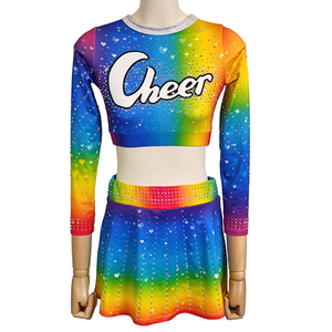 Uniformes de cheerleading pour femmes sur mesure en gros, ensembles de haute qualité, tenues sexy imprimées avec strass - Product Image 5