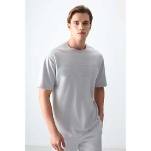 T-shirt basique pour homme en coton texturé épais et doux, coupe ample - 88378 - Stone - Product Image 3