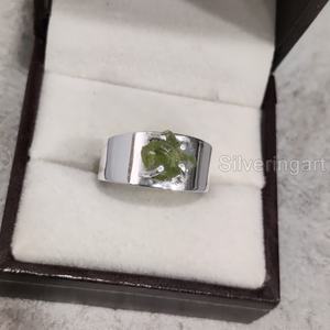 Joyería de piedra en bruto de exportación, anillo Unisex, piedra preciosa de peridoto en bruto Natural, piedra de nacimiento de agosto, joyería de banda ancha, anillo de Plata de Ley 925 - Product Image 3