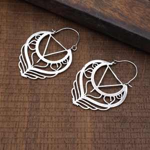 Vente en gros 925 argent Sterling feuille boucle d'oreille Mandala géométrique cerceaux accessoire de mode pour les femmes cadeau - Product Image 3