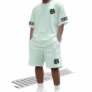 Ensemble de t-shirts d'été décontractés 2 pièces pour hommes, t-shirts Streetwear à impression numérique en polyester 100% respirant - Product Image 6