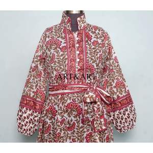 Robe d'été décontractée élégante pour femme en coton, col rond, manches longues bouffantes, taille naturelle, imprimé floral, longueur midi, style doux - Product Image 4