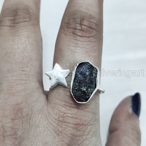 Joyería de piedra en bruto, anillo para mujer, zafiro azul crudo Natural, piedra preciosa, piedra natal de septiembre, anillo de estrella, fiesta, anillo de Plata de Ley 925 - Product Image 3