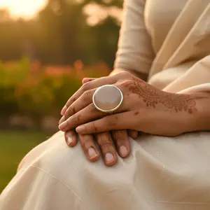 Anillo Romántico de Plata 925 con Cabujón de Piedra Lunar para Mujer, Corte Ovalado, Piedra Natural, Engaste Invisible de Platino, Patrón Geométrico, Regalo Elegante - Product Image 2