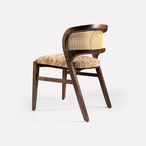 Silla de Comedor Moderna de Madera de Teca Maciza Europea, Respaldo de Ratán Tejido, Asiento Tapizado, Súper Cómoda, para Uso en Villas, Apartamentos y Hogares - Product Image 5