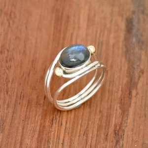 Anillo de piedras preciosas ovaladas de labradorita Natural Plata de Ley 925 hecho a mano espiral bohemio diseñador declaración joyería regalo único - Product Image 2