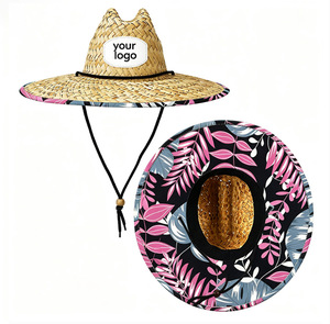 Chapeau de sauveteur en paille à large bord, personnalisable avec logo imprimé sous le bord, idéal pour la plage (vente en gros) - Product Image 2