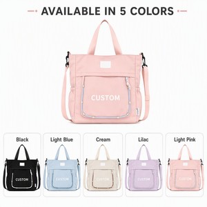 Sac fourre-tout en toile multi-poches pour femme, grand sac à bandoulière, logo personnalisé, rose, utilitaire, réutilisable, pour le shopping, les voyages et le quotidien - Product Image 4