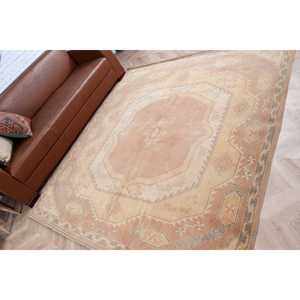 Vintage Rug, Large 6.3x6.9 ft Turkish Rug, <b>Brown</b> Striped <b>Wool</b> Rug - Product Image 4