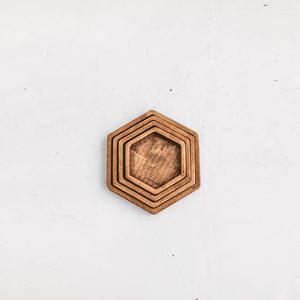 Ensemble de plateaux de service en bois hexagonal de luxe 4 pièces poignée antidérapante écologique pour thé café collations prix de gros - Product Image 1