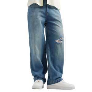 กางเกงยีนส์เอวสูงสำหรับผู้ชายกางเกงยีนส์ขาบานเอวสูงล้างแบบวินเทจสำหรับผู้ชายโลโก้แบบออกแบบได้ตามต้องการ - Product Image 3