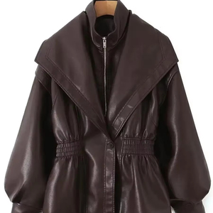 แจ็กเก็ตหนังแท้สำหรับผู้หญิงเสื้อแจ็คเก็ตหนังแท้กันลมปรับแต่งได้เสื้อแจ็คเก็ตหนังแท้แบบพรีเมี่ยม - Product Image 1